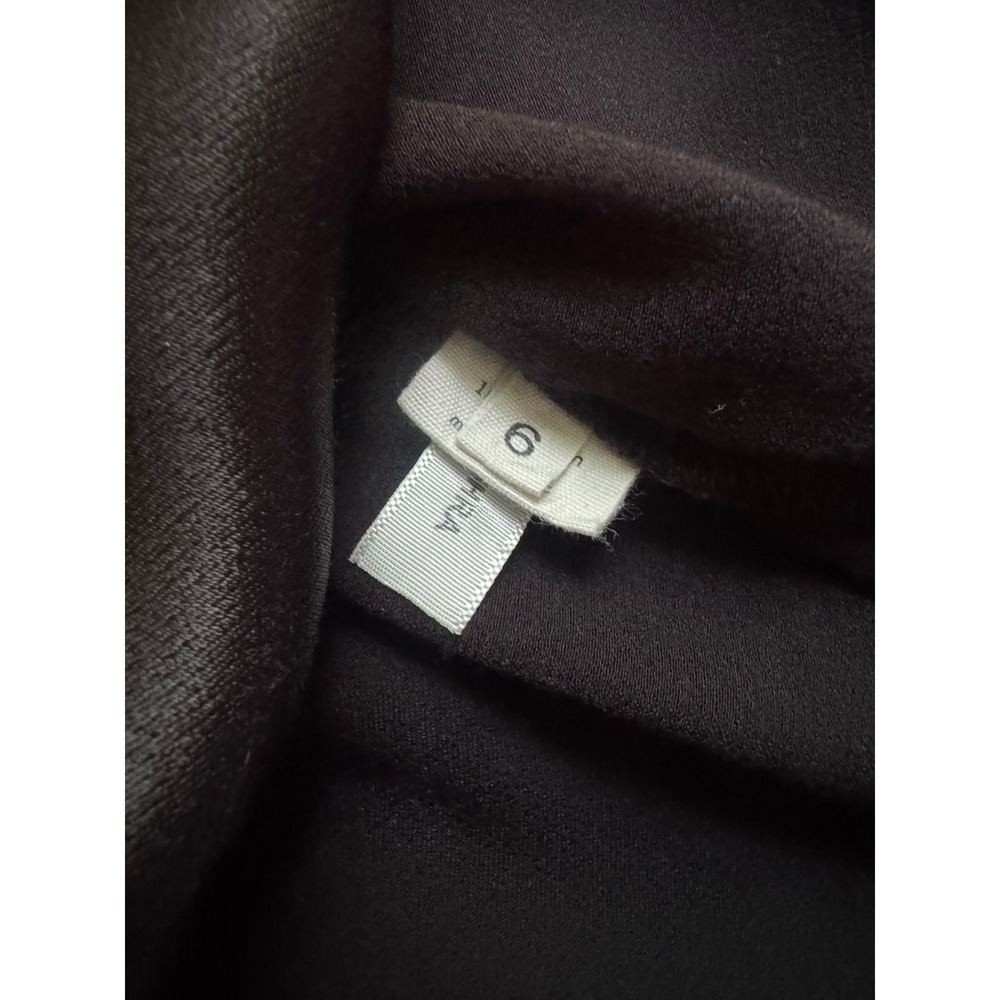 L'AGENCE Black Satin Rayon Button Front Blouse Puff Sleeve Size 6 - Picture 8 of 9